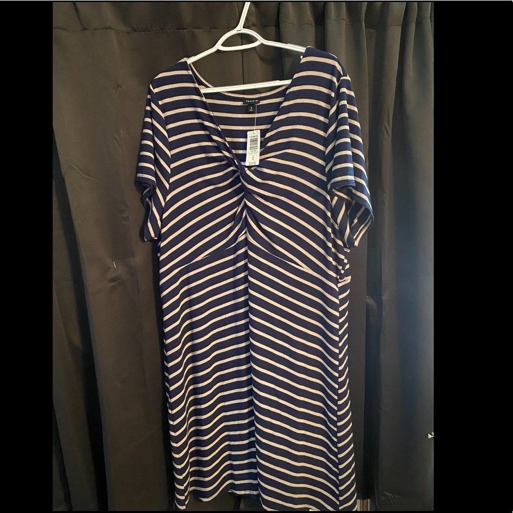Torrid navy and taupe stripe rib twist dress